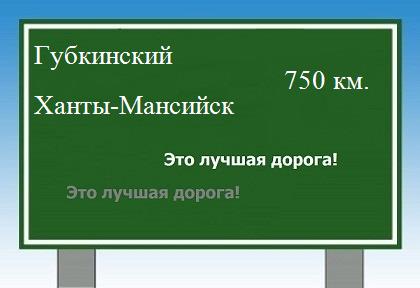 Сколько км от Губкинского до Ханты-Мансийска