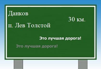 Сколько км от Данкова до поселка Лев Толстой