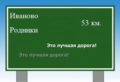 расстояние Иваново  &nbsp; Родники как добраться