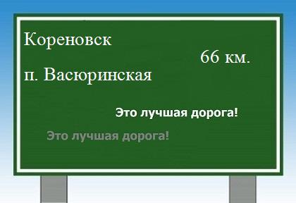 Сколько км от Кореновска до поселка Васюринская