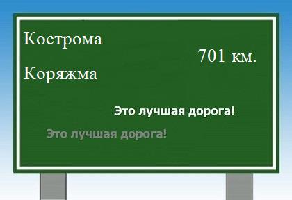 расстояние Кострома    Коряжма как добраться