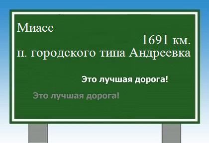 расстояние Миасс  &nbsp; поселок городского типа Андреевка как добраться