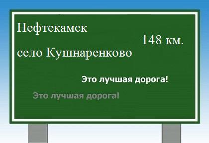 Сколько км от Нефтекамска до села Кушнаренково