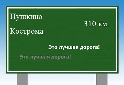 Сколько км от Пушкино до Костромы