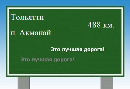Сколько км от Тольятти до поселка Акманай