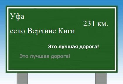 расстояние Уфа    село Верхние Киги как добраться