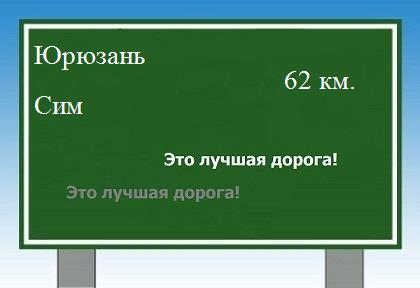 расстояние Юрюзань  &nbsp; Сим как добраться
