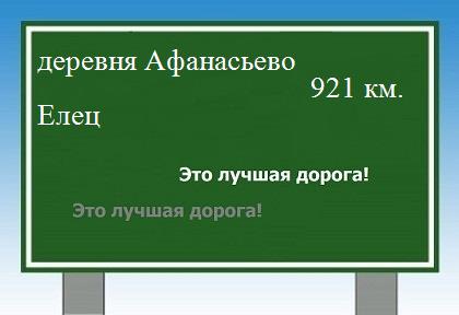 расстояние деревня Афанасьево    Елец как добраться
