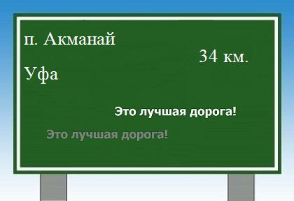 расстояние поселок Акманай    Уфа как добраться