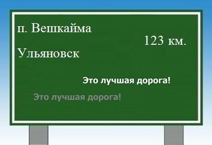 Сколько км от поселка Вешкайма до Ульяновска