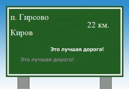 Сколько км от поселка Гирсово до Кирова