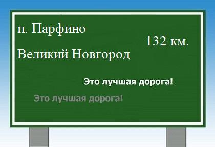 Карта от поселка Парфино до Великого Новгорода