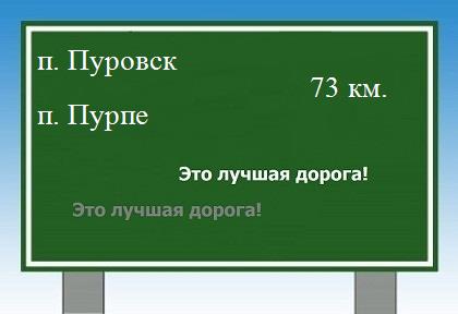 Сколько км от поселка Пуровск до поселка Пурпе