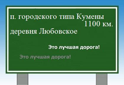 расстояние поселок городского типа Кумены  &nbsp; деревня Любовское как добраться