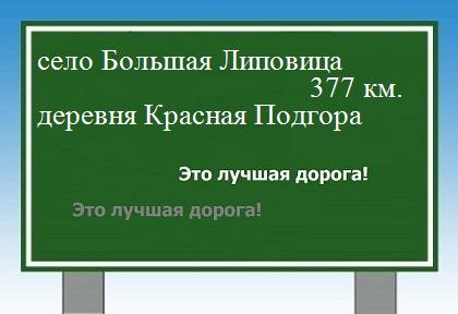 расстояние село Большая Липовица  &nbsp; деревня Красная Подгора как добраться