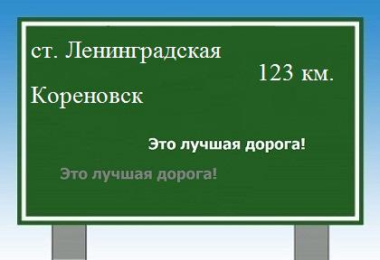 Сколько км от станицы Ленинградской до Кореновска